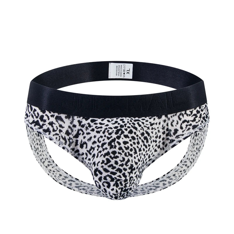 Sexy Leopard Hollow Men's Briefs  Men Underwear Low Waist Gay Jockstrap Panties Bikini Sissy Underpants Male Thong Breathable