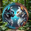 Wolf Engraved Aluminum Foil Art Sign, Reusable Round Metal Wall Decor, Weatherproof Animal Design for Home & Bar