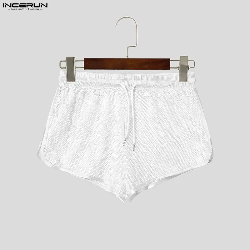 INCERUN Men's Shorts Mesh Patchwork Drawstring Joggers See Through Men Bottoms Summer Sexy Vacation 2026 Casual Shorts For Man