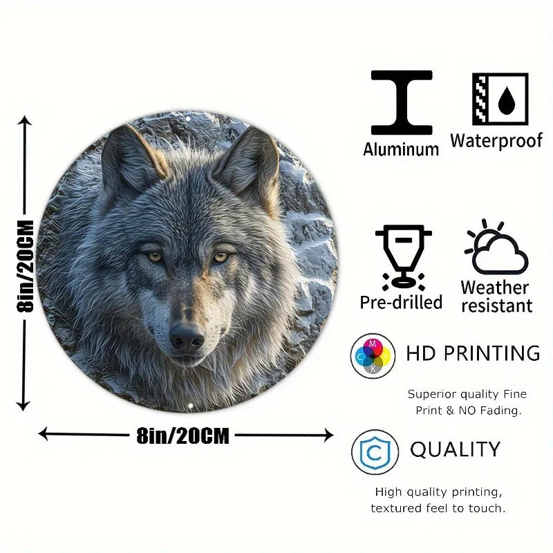 Faux Embossing Painted Round North American Gray Wolf