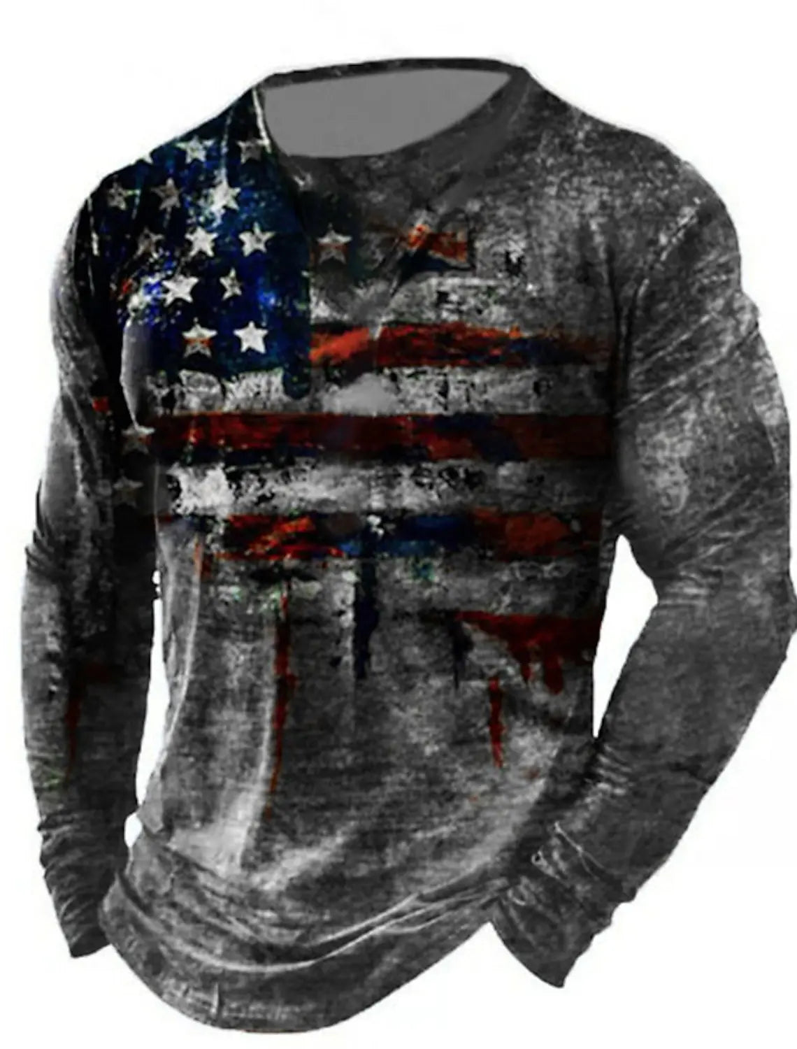 Men's Tshirt Tee Distressed Graphic Prints American Flag National Flag Crew Neck Outdoor Street Long Sleeve Print Clothing