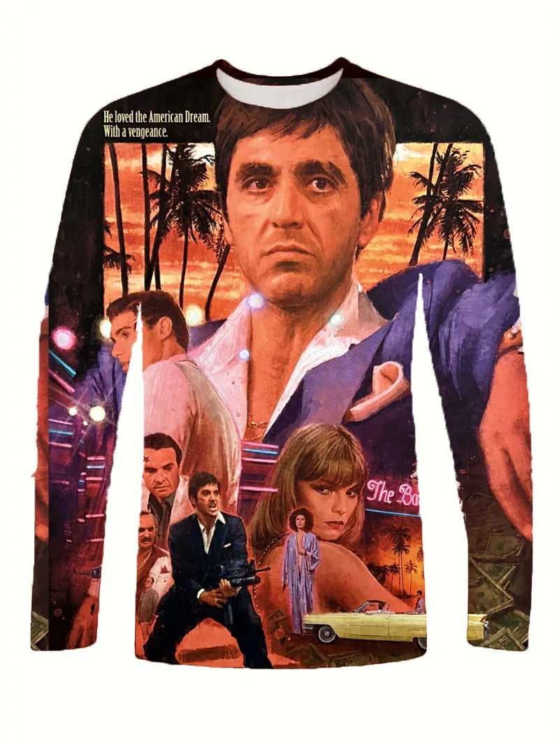 Movie Scarface T-shirts 3D Printing Men/Women Anime Long sleeve T shirt Fashion Harajuku Kids Y2k Tops Cosplay Man Tees
