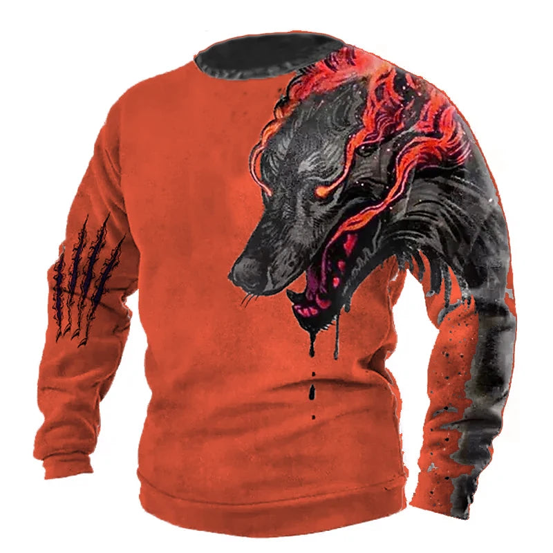 Vintage T-shirt Male Summer Long 3d Wolf Print T Shirts Tops 2023 Men Cotton Streetwear Oversized Clothing O-neck Graphic Tees