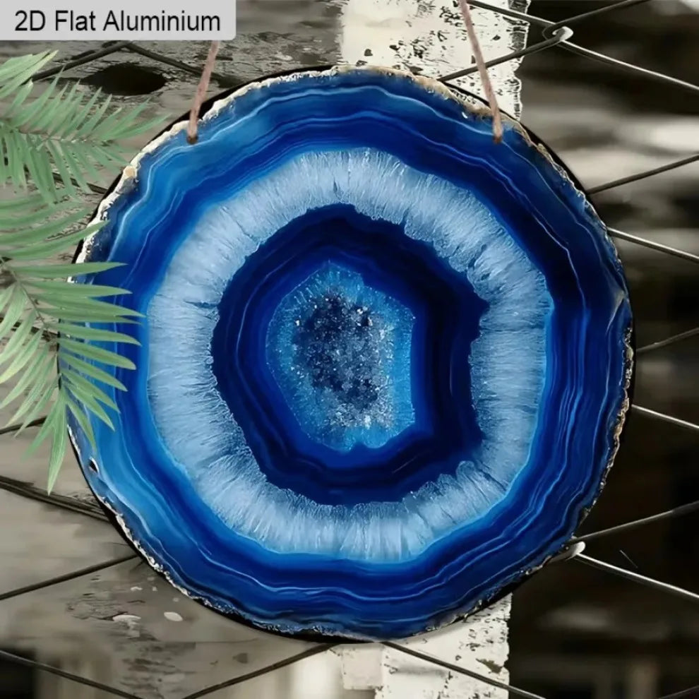 2D Flat Blue Agate Slice Irregular Shape, Vintage Metal Wall Decor for Home Garden Patio Door Room
