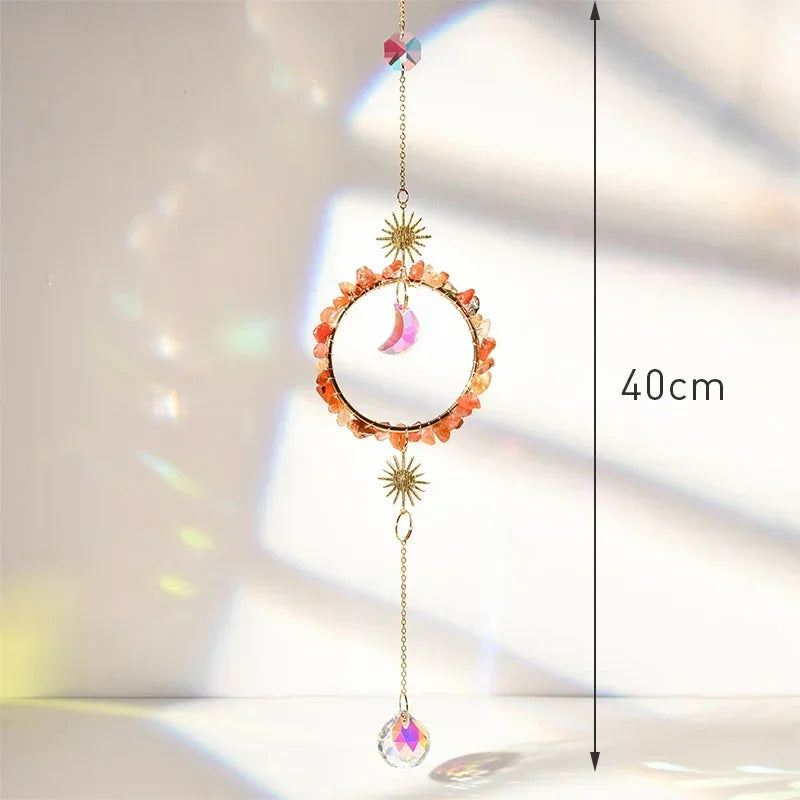 Hanging Crystal Pendant Garden Suncatcher Wind Chimes Rainbow Prism Crystal Chain for Window Drop Bell Christmas Tree Home Decor