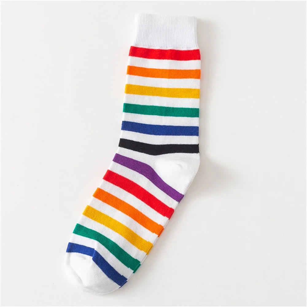 Colorful Stripes Art Socks For Men's Winter Fashion Rainbow Stripe Zebra Pattern Business Crew Unisex Dropship