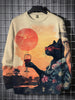 Men's Winter Skiing Animal Kitten Printed Casual Sweatshirt Fashion Round Neck Pullover Sweatshirt Polyester Fabric 2025 New