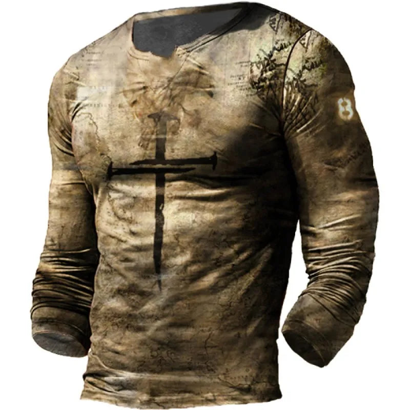2024 Men's T-shirts Long Sleeve 3d Print Top Casual Cotton Vintage T Shirt Vintage Route 66 Tee Loose Sports O-neck Clothing 5xl