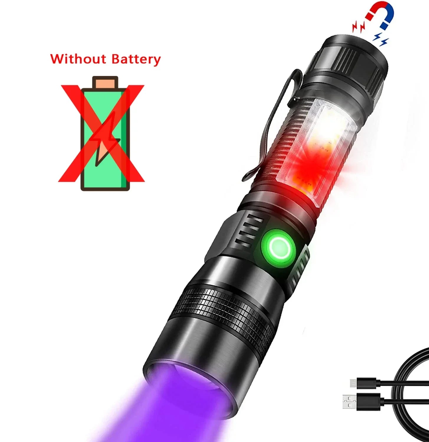 UV Light & Strong Light Flashlight USB Rechargeable Camping Lantern Pets Urine Stains Black Light Led Ultraviolet Torch Lamp