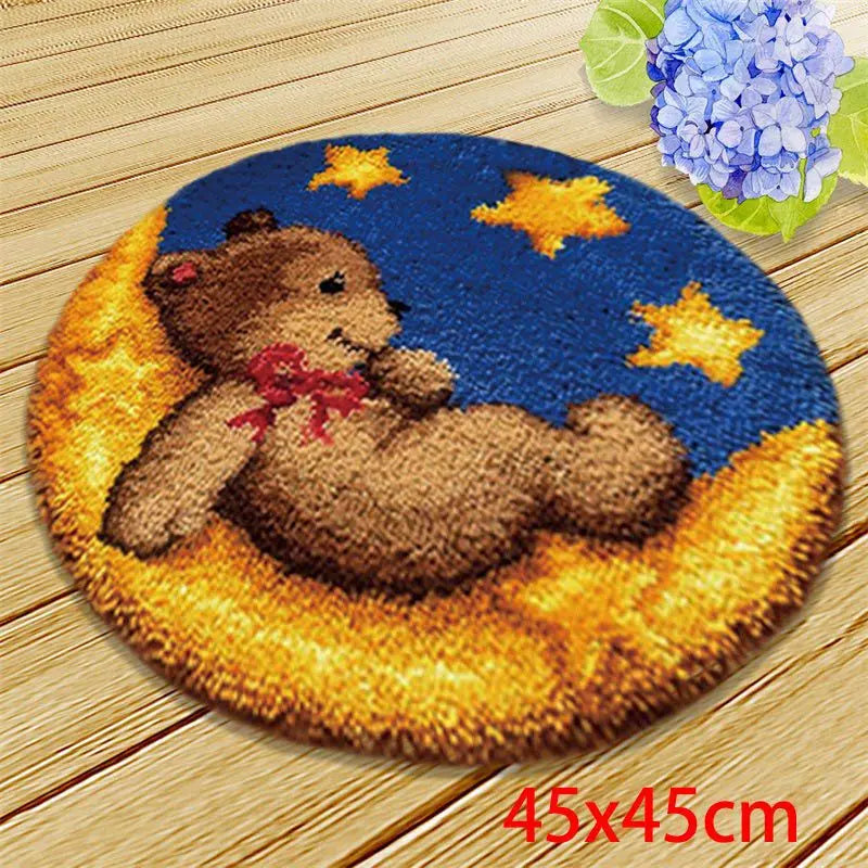 Cute Bear Carpet Embroidery Latch Hook Kit Cartoon Animal Undefined Latch Hook Rug Button Pad Package Smyrna Package Carpet DIY