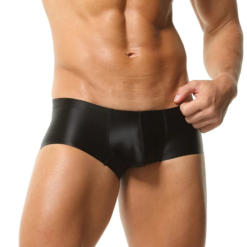 Men's Underwear Solid Color Shiny Silk-Smooth Boxer Shorts Low-Rise U-Cut Underpants