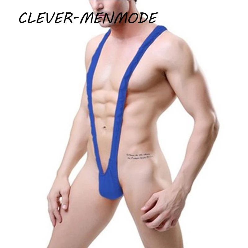 CLEVER-MENMODE Men's Sexy Bodysuit V-shaped Suspender Jumpsuit Erotic Lingerie G String Panties Thong Sissy Fetish Nightwear