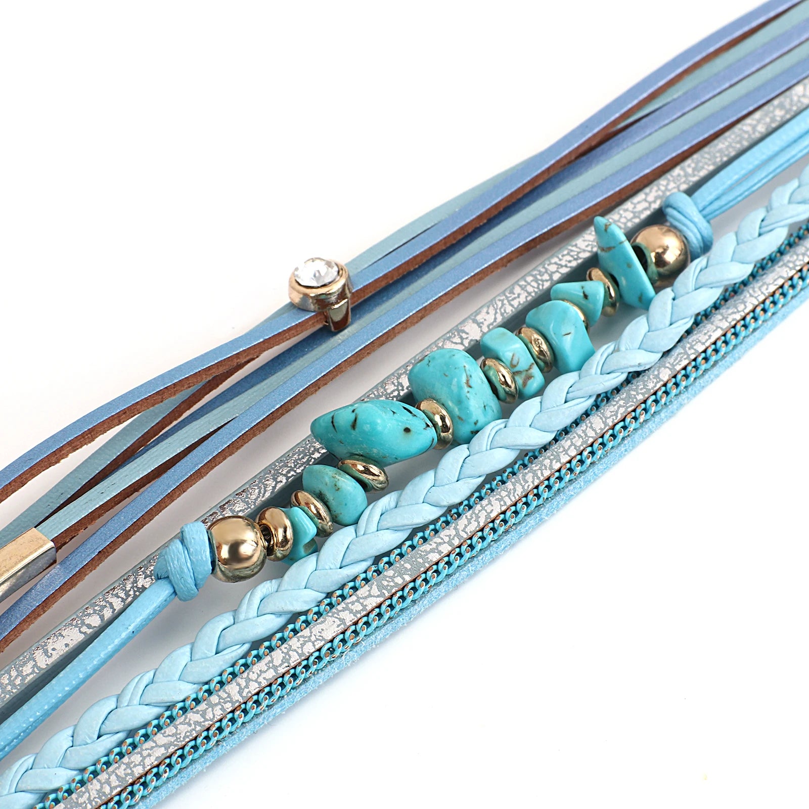 ALLYES Vintage Natural Stone Leather Bracelet for Women Men Boho Handmade Braided Crystal Multilayer Wrap Bracelet Charm Jewelry