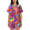 Flower Power Pajamas Spring 2 Pieces Purple Hippie Cute Pajama Sets Lady Short Sleeve O Neck Casual Custom Nightwear