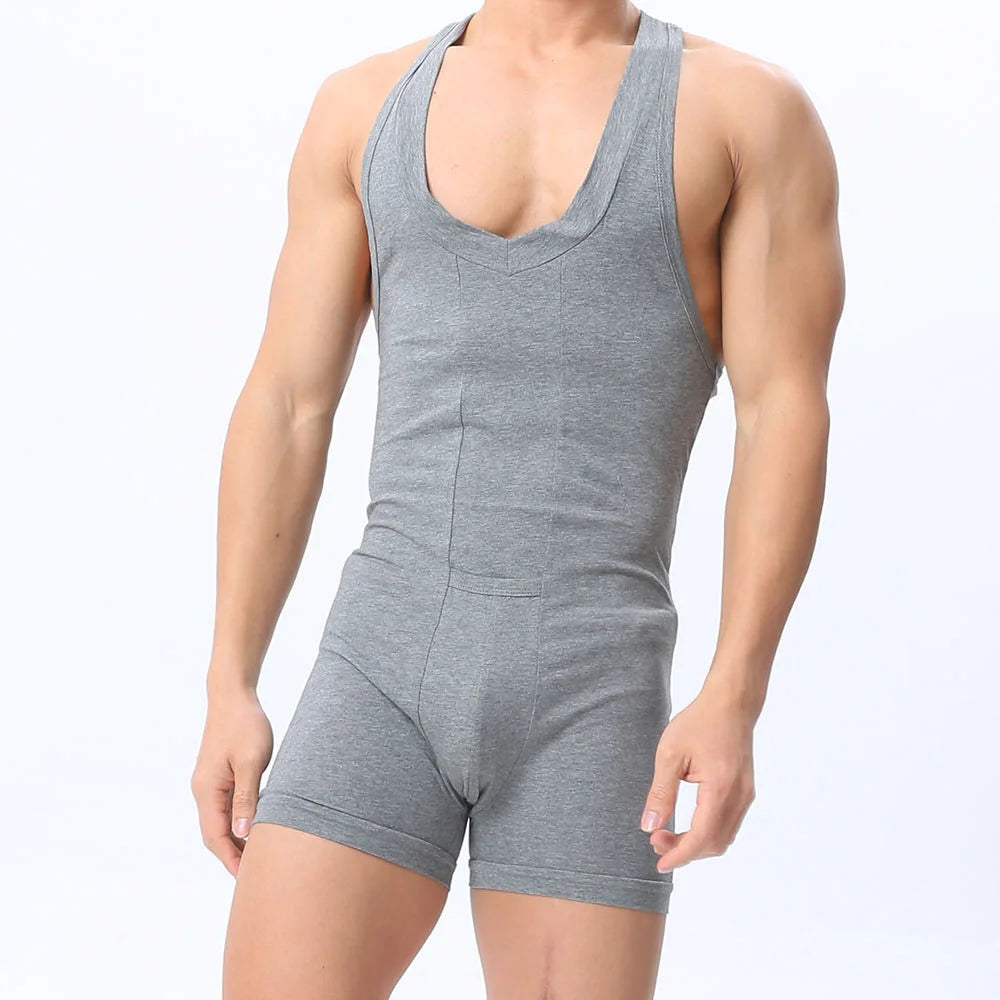 Men's Jumpsuit Cotton Crotch Opening Jumpsuit Romper