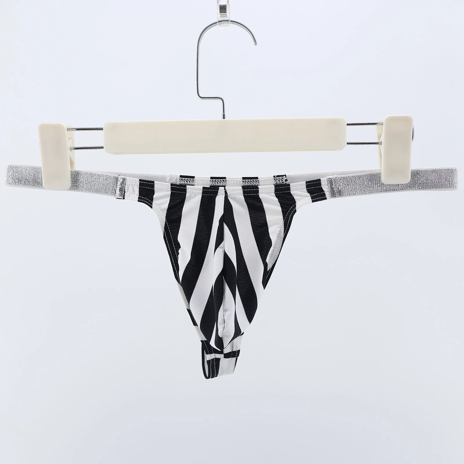 Men's Jockstrap Sexy Tight Striped Fine Flash Thong Ultra Thin U Convex Big Penis Pouch Panties T Back Solid Mini Micro Lingerie