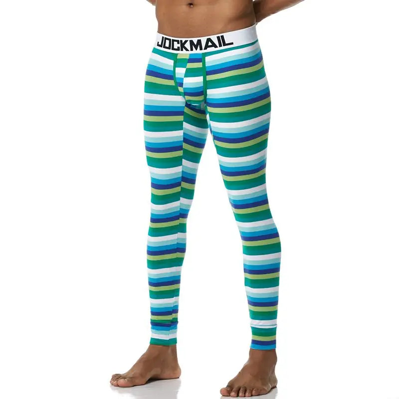 Men's Thermo Underwear Fashion Men Thermal Long Johns Mens Underwear Cotton Striped Print Warm Male Leggings Pants Autumn Winter