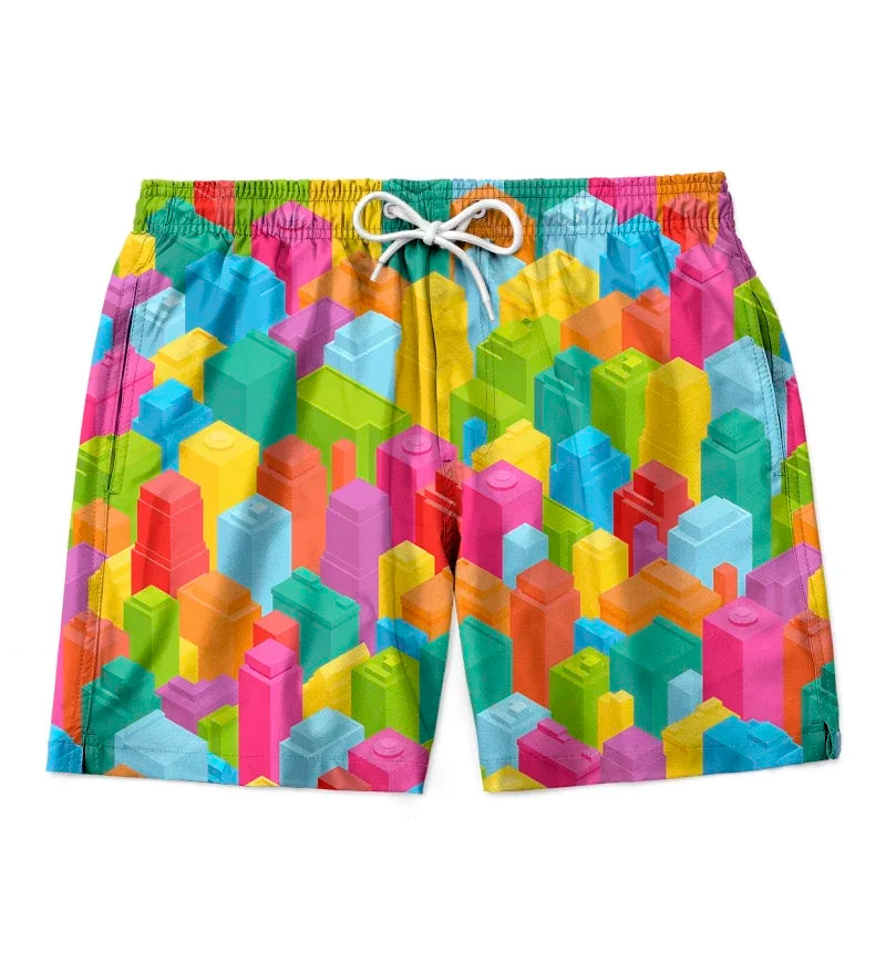 3D geometric print men's casual shorts Tropical summer style fashion shorts, quick-drying and comfortable close-fitting