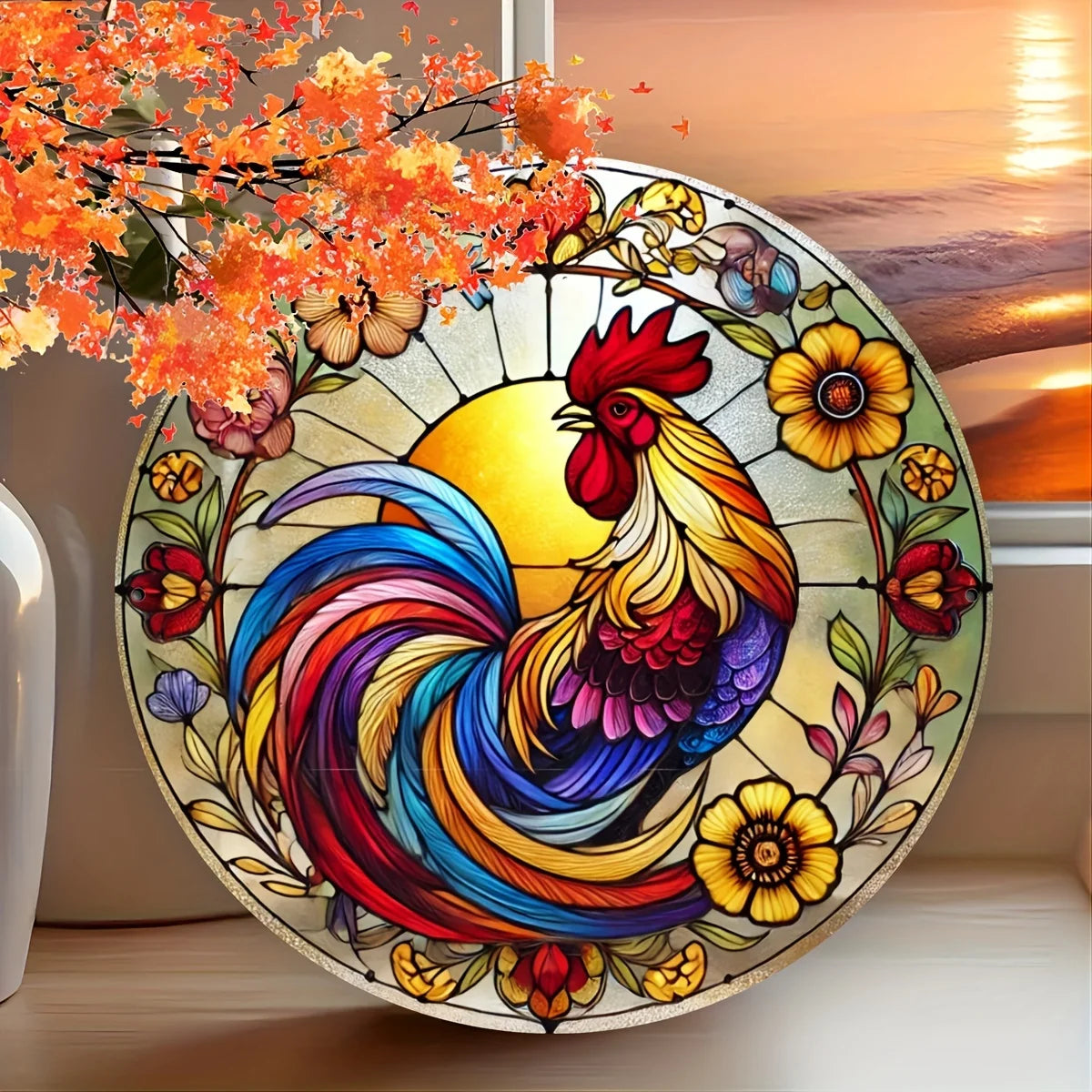 Charming Rooster Round Aluminum Metal Sign - Perfect for Porch & Wall Decor, Ideal Outdoor Gift for Home