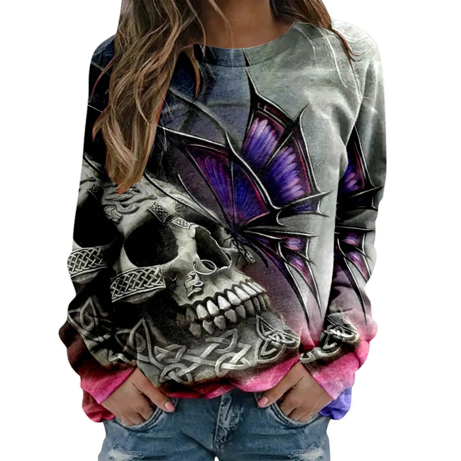 2024 New Women Halloween Crow Printed Casual Sweatshirt Round Neck Casual Basic Loose Fashion Women Designer Style