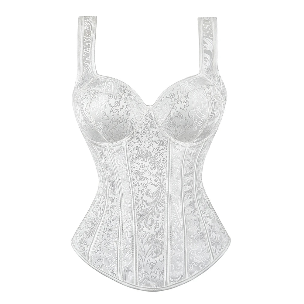 Steampunk Straps Overbust Corset With Cup Zipper Sexy Jacquard Floral Corset Waist Cincher Bustier Lingerie Top Plus Size