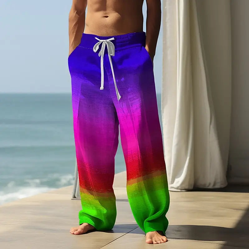 2026 Fall Men's Rainbow Gradient Pants Trousers Mid Waist Drawstring Elastic Waist Casual Outdoor Wide-leg Trousers For Mens