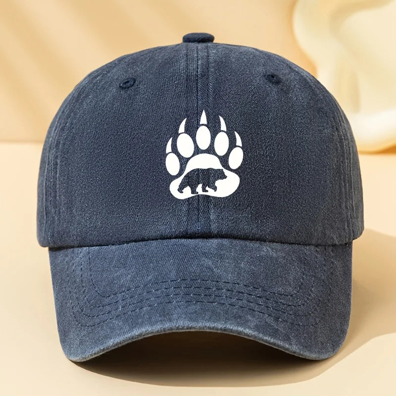 Bear paw printed baseball cap is suitable for outdoor sports, camping, festivals, and parties. Duck billed cap