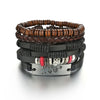 New Trendy Retro 4pcs/Set Bracelets & Bangles Men's Multilayer Black Leather Jewelry Charm Pulseiras Boyfriend Wristband