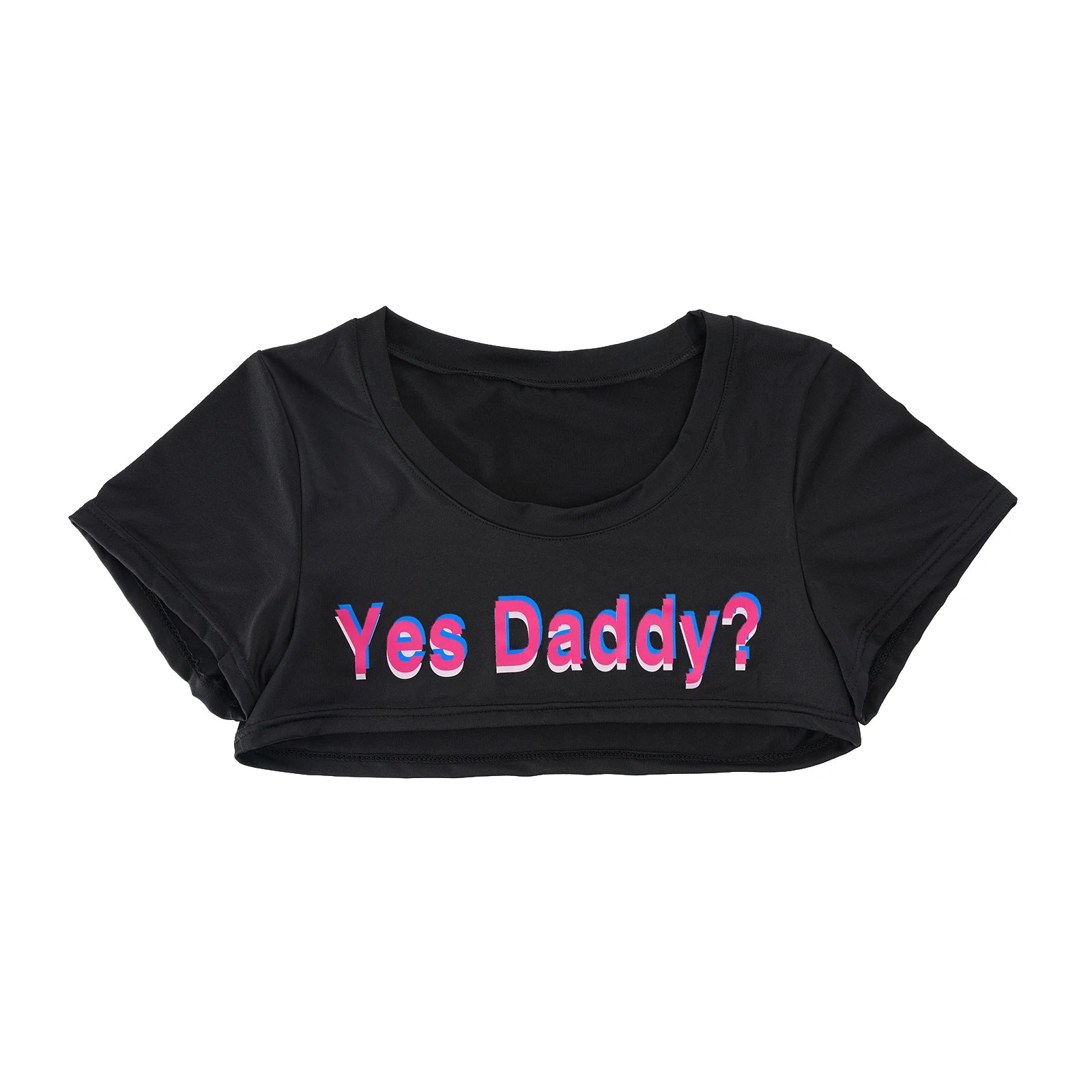 Short Sleeve Crop Top Men Sexy Scoop Neck T Shirts Summer Y2k Yes Daddy Printed Letters Man Clothes Tops Party Costume