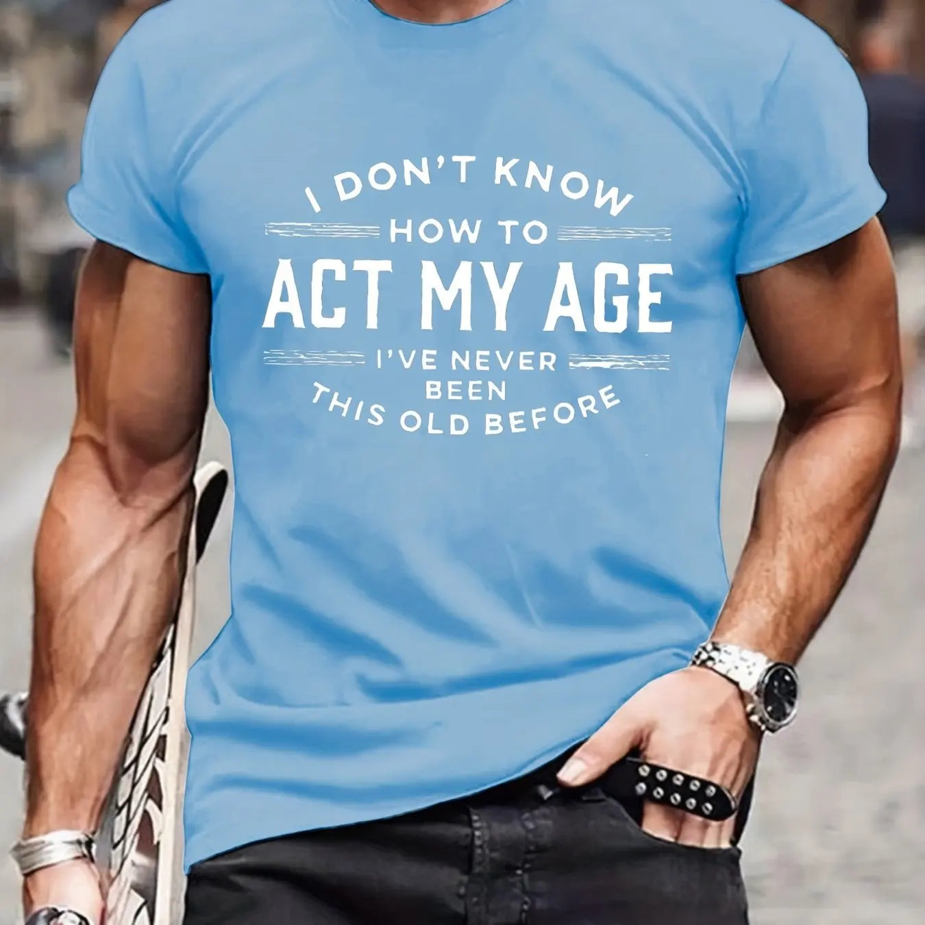 Men's Summer 100% Cotton Funny Act My Age Letter Pattern Print Loose Large Casual Round Neck Short Sleeve T-shirt