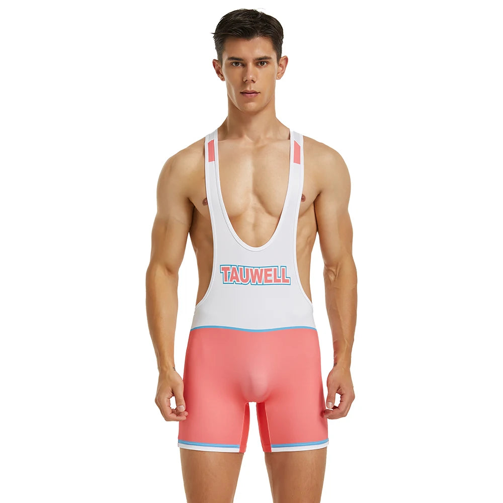 TAUWELL Men's Tank Tops Jumpsuit Bodybuilding Fitness Bodysuit Wrestling Singlet Men One-piece Vest Underwear Shapers