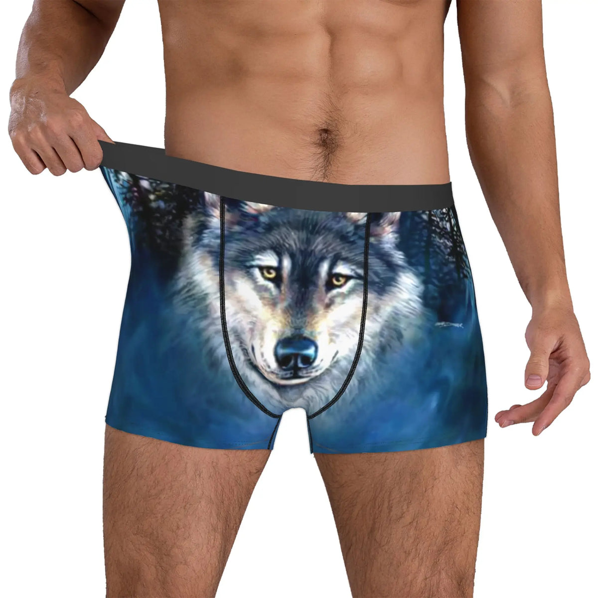 Grey Wolf Maw Boxer Shorts For Homme 3D Print Animal Underwear Panties Briefs Stretch Underpants