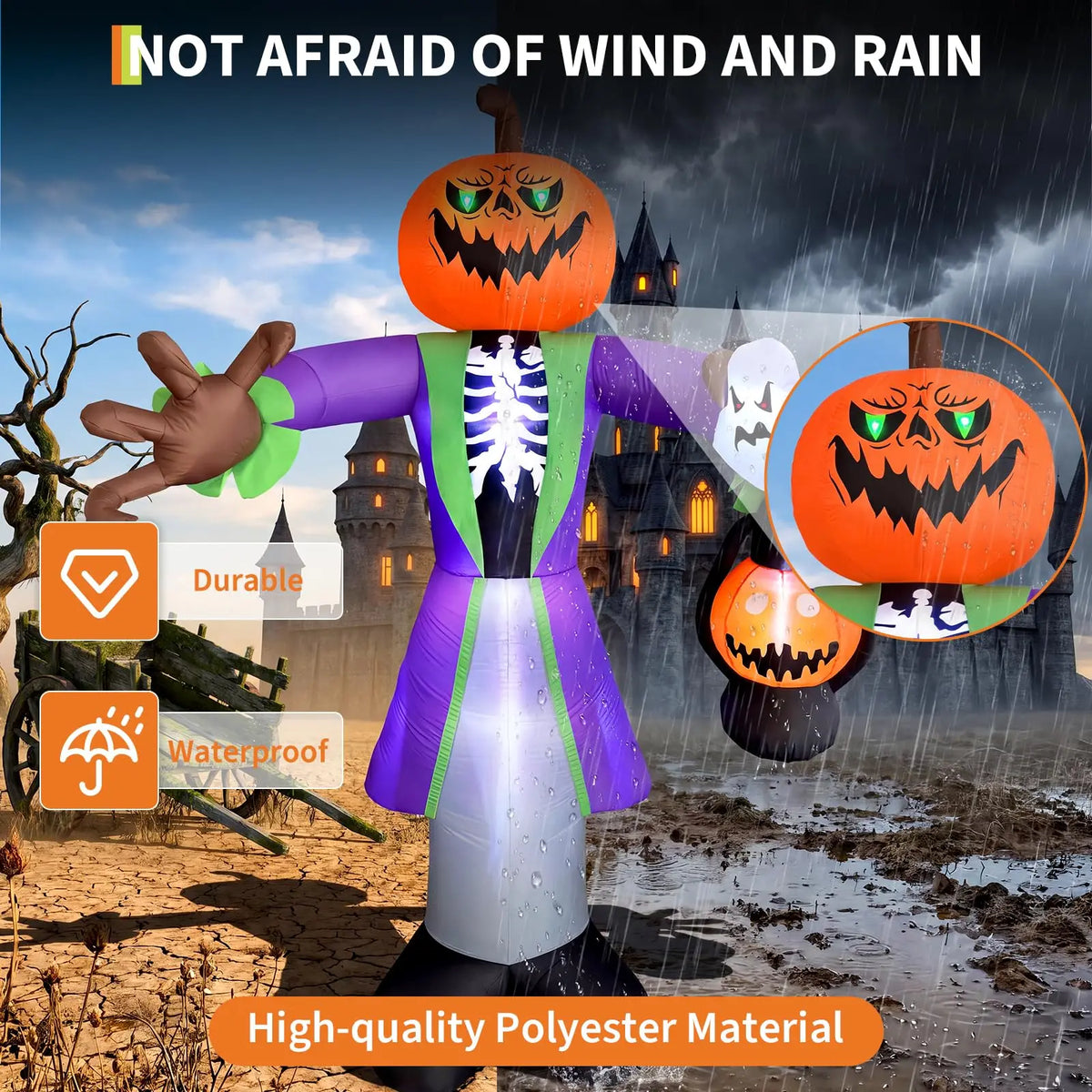 8ft Outdoor Lighted Halloween Inflatable Pumpkin Zombie with LED Lantern