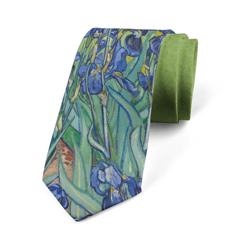 Retro art oil painting floral print tie fashion business wedding casual party tie unisex polyester tie shirt accessories