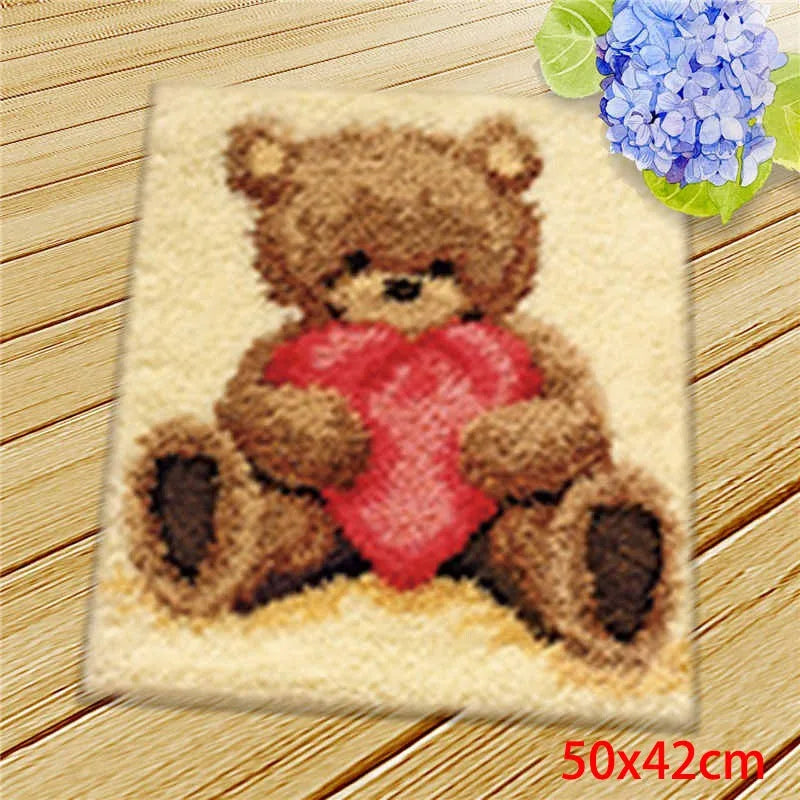 Cute Bear Carpet Embroidery Latch Hook Kit Cartoon Animal Undefined Latch Hook Rug Button Pad Package Smyrna Package Carpet DIY