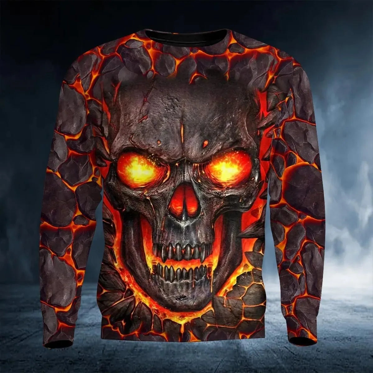 2023 New Men's Autumn Round Neck Long Sleeve T-shirt =Retro Skull 3D Pattern Print T Shirts Casual Fashion Tops Men Clothing
