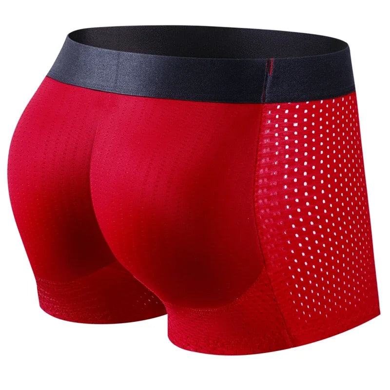 Men's Sexy Fashion Ice Mesh Breathable Butt Lift Boxer Briefs Underwear Padded Underwear Boxer with Hip Pad Buttocks Boxer Trunk