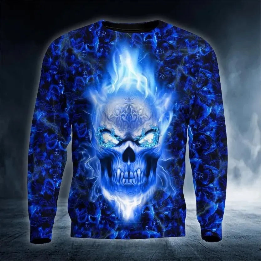 2023 New Men's Autumn Round Neck Long Sleeve T-shirt =Retro Skull 3D Pattern Print T Shirts Casual Fashion Tops Men Clothing