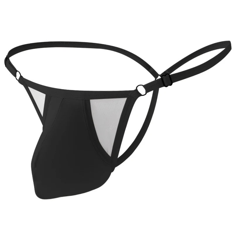 Men Thong Adjustable Underwear Ice Silk Mesh Pouch Waist Adjustable Male Panties G-String Hollow Buttocks Sexy Lingerie