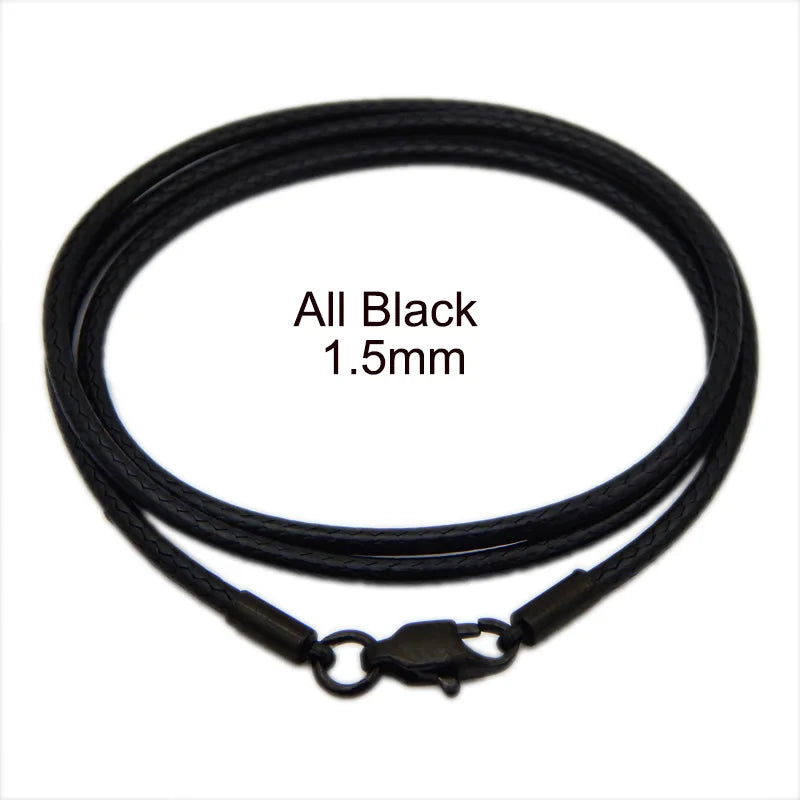 Leather Cord Waxed Rope Chain Necklace for Women Men Pendant with Stainless Steel Lobster Clasp Connector Snake Collar 40-70cm