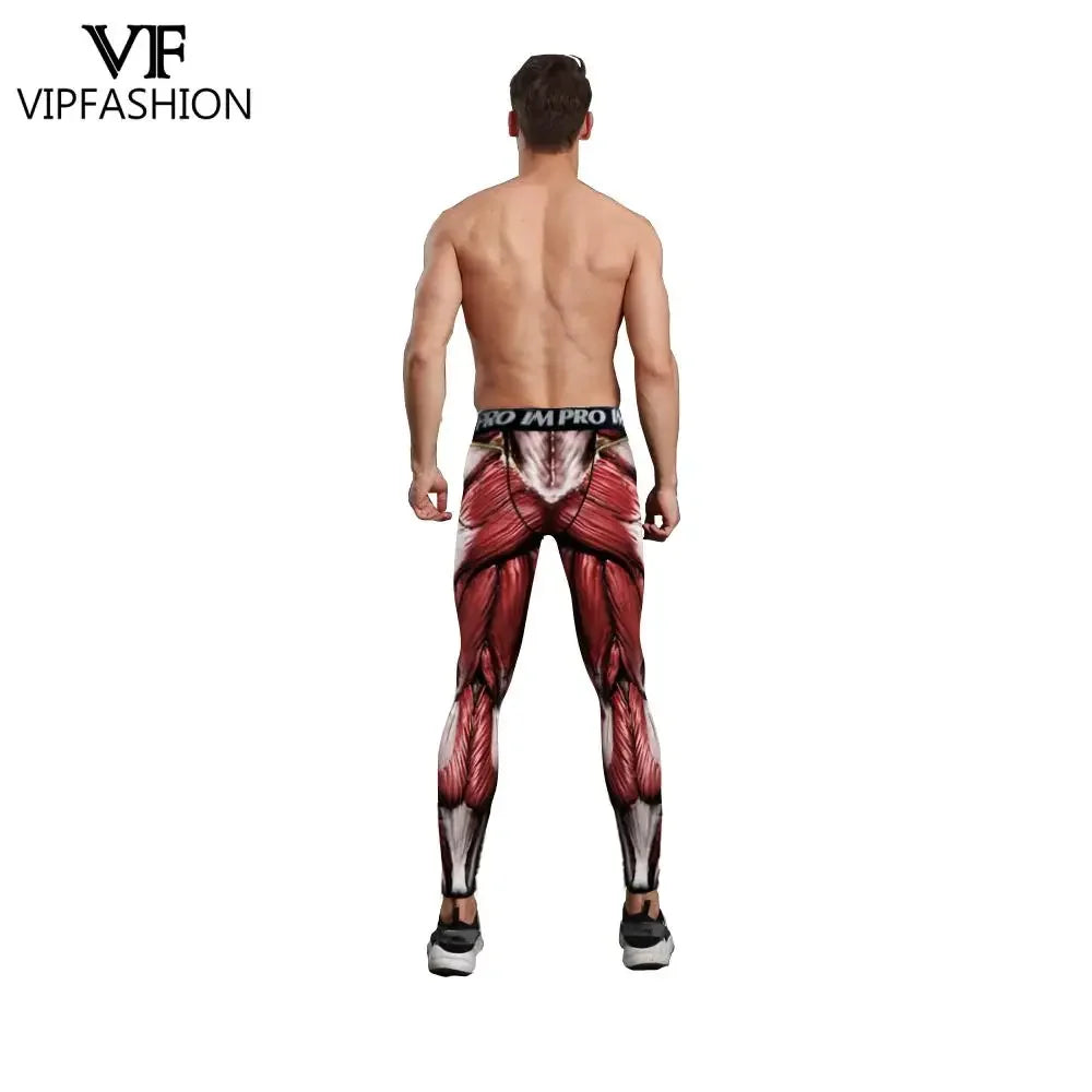 VIP FASHION 3D Muscle Printed Compression Leggings Gym Clothing Men Running Tights Jogging Pants Anime Party Cosplay Costume