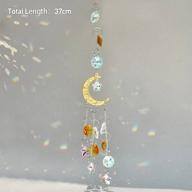 Hanging Crystal Pendant Garden Suncatcher Wind Chimes Rainbow Prism Crystal Chain for Window Drop Bell Christmas Tree Home Decor