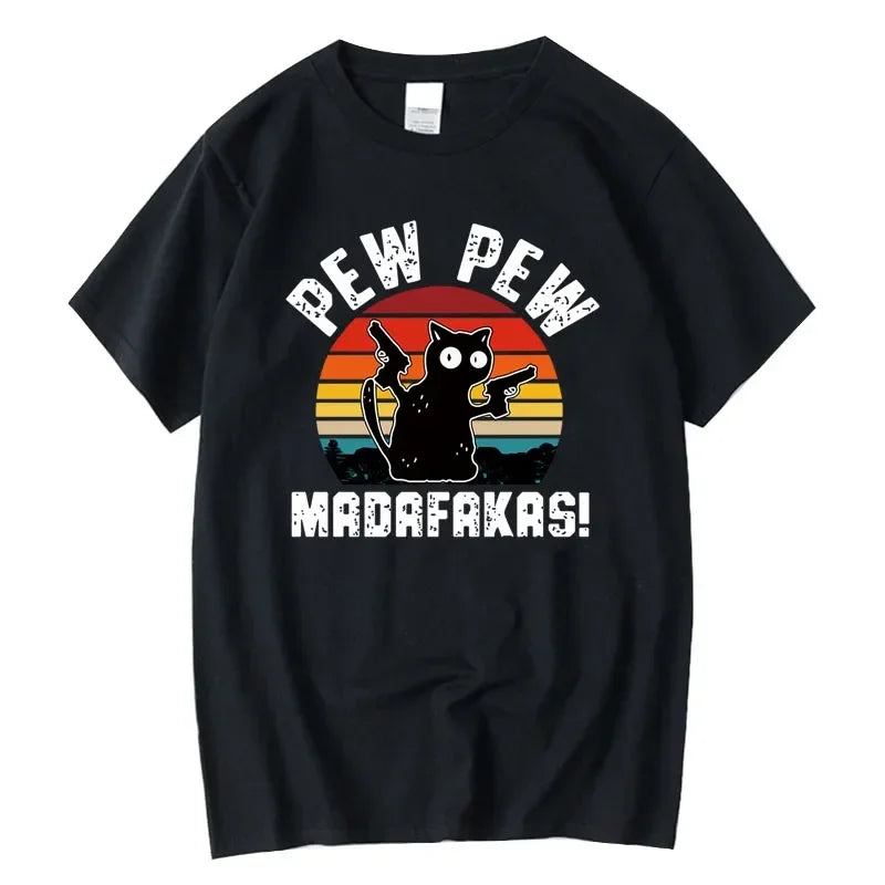 Summer Casual Men's High Quality T-shirt 100% Cotton Cool Funny Cat Printed T-shirt Casual O-neck Loose for Men T Shirt Tees Top
