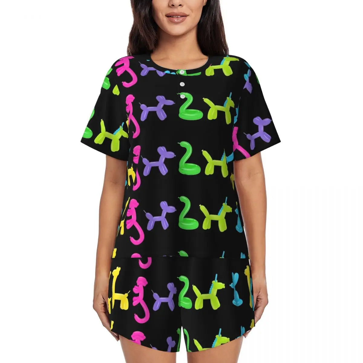 Red Balloon Dog Pajamas Short Sleeves Cartoon Animal 2 Pieces Room Pajama Sets Summer Women O Neck Lovely Nightwear