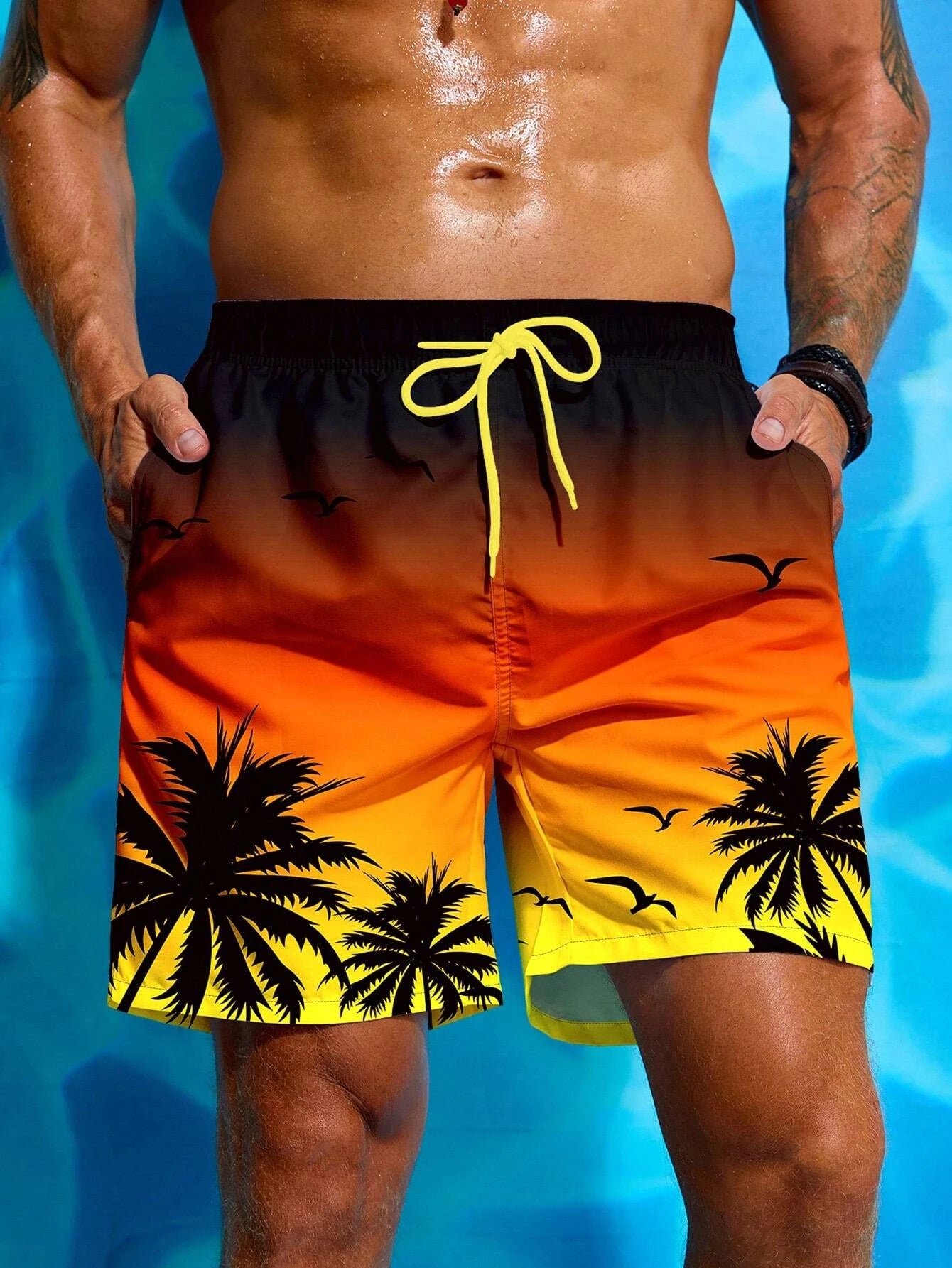 Palm Tree Tropical Men's Resort 3D Printed Board Shorts Swim Trunks Pocket Comfort Breathable Short Hawaiian Style Holiday Beach