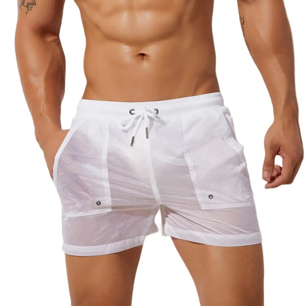 SEOBEAN Men's Summer Shorts Mesh Lined Quick-drying Beach Shorts 100% Nylon Gym Fitness Surf Trunks Shorts Sexy Men Board Shorts
