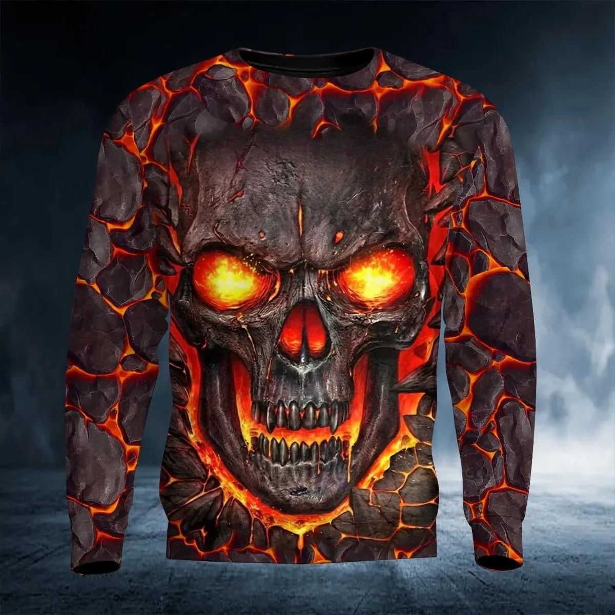 2023 New Men's Autumn Round Neck Long Sleeve T-shirt =Retro Skull 3D Pattern Print T Shirts Casual Fashion Tops Men Clothing