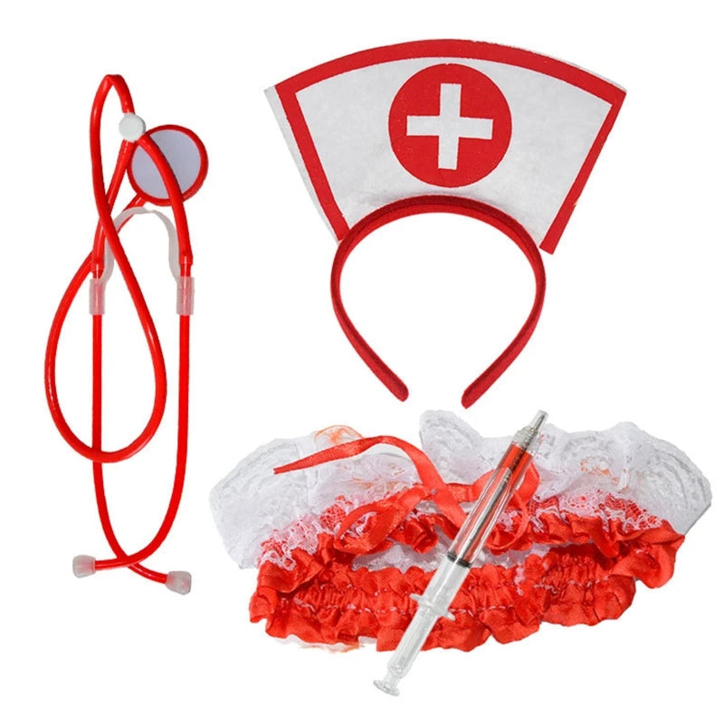 1set Halloween Costume Set Cosplay Nurse Headband Pen Stethoscope Thigh Chain Adult Fancy Costume Kit Halloween Accessories