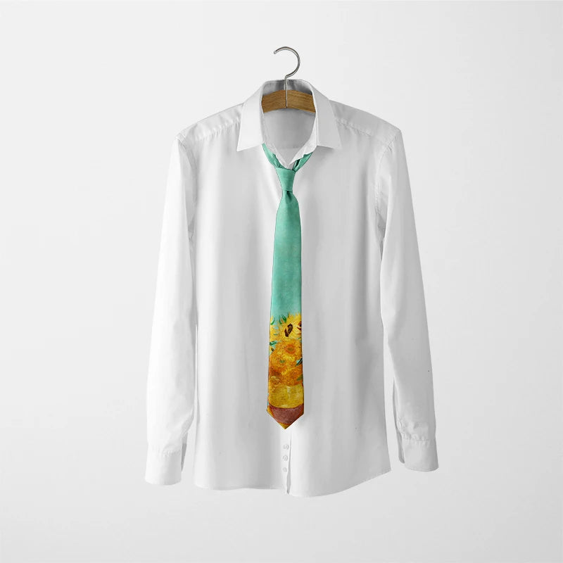 Retro art oil painting floral print tie fashion business wedding casual party tie unisex polyester tie shirt accessories