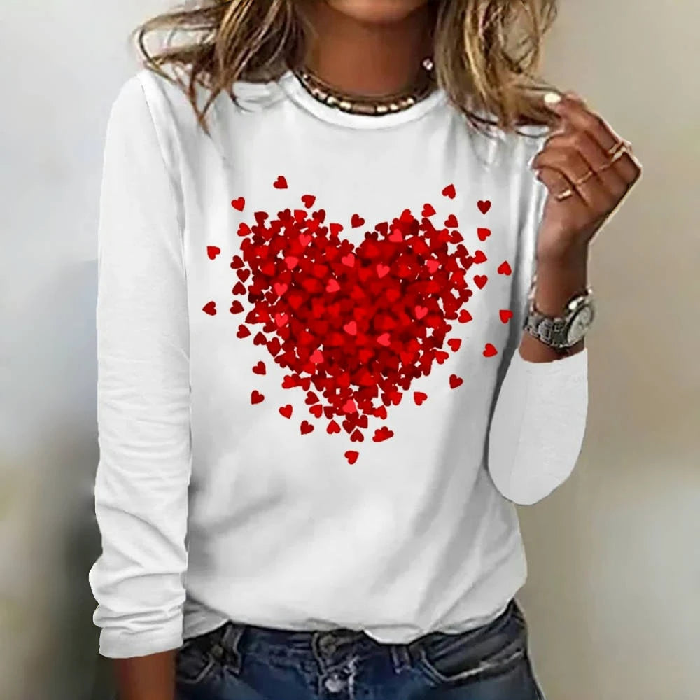 Women's Love Print Long Sleeve T-Shirt Casual Daily Wear Fashion Loose Pullover Y2K Streetwear Simple Women's Crew Neck T-Shirt